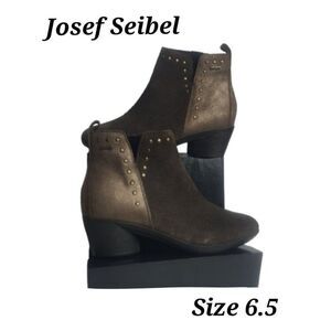 Josef Seibel rTopDryTex Womens Ankle Boots Brown Leather Studded Low Heel Size 3
